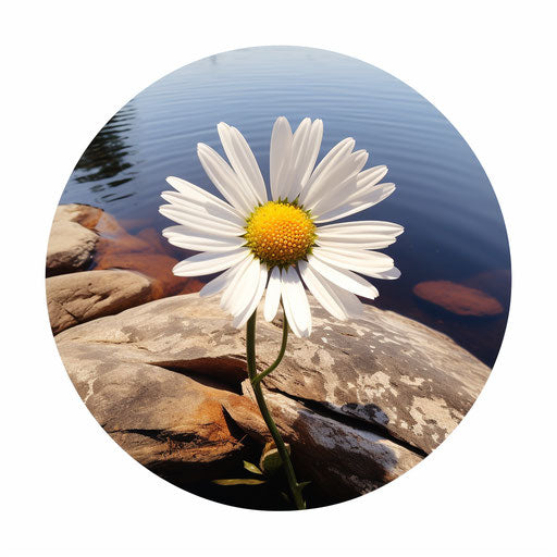 Daisy on rock on circular decal