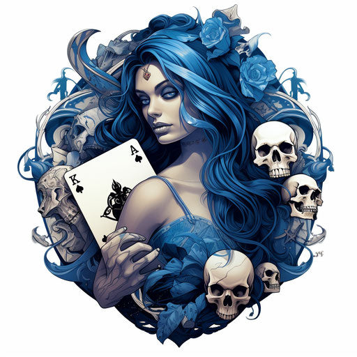 Woman playing spades with skull in black and white