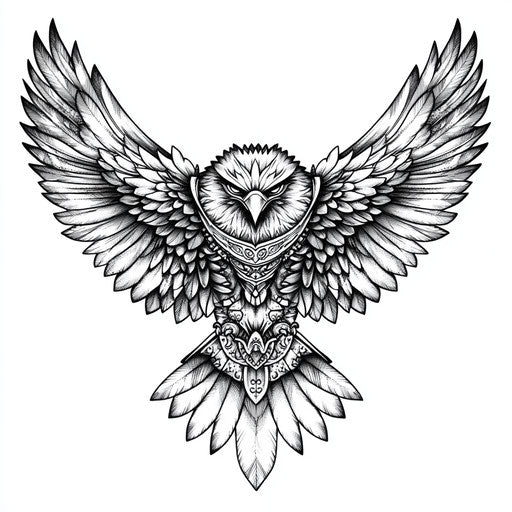 Chest tattoo of flying eagle in flat clipart style