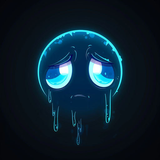 Blue emoticon with teary eyes, intriguingly taboo