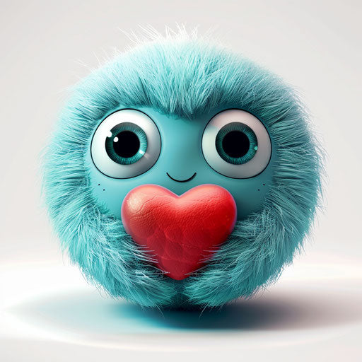 Cute blue joy face holding heart icon