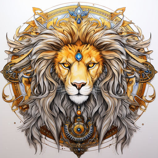 Lion with silver and yellow feathers on coloring book page