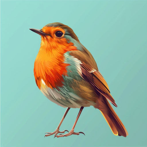 Realistic robin clipart on flat turquoise background