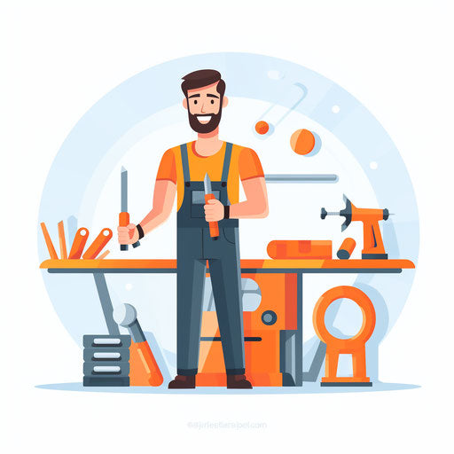 Minimalist style illustration of a mechanic on white background