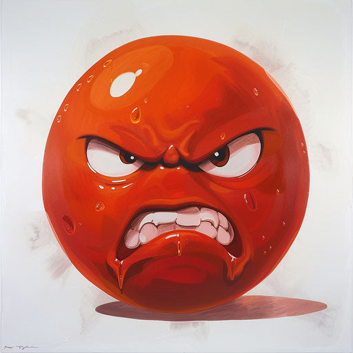 Angry red emoticion on white background