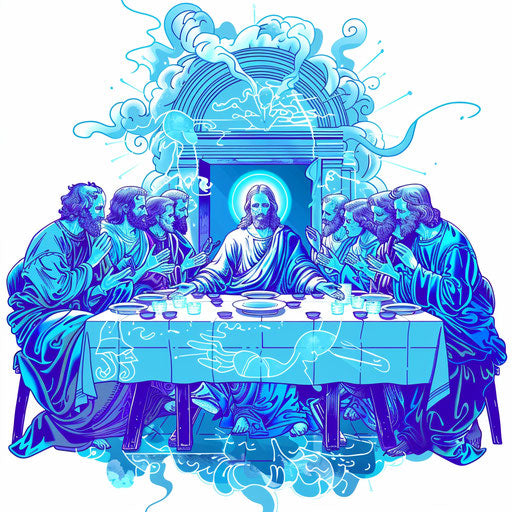 Dynamic flat tattoo sketch of the Last Supper