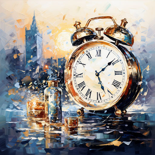 New Year's Eve clipart in the style of oil painting, on a white background