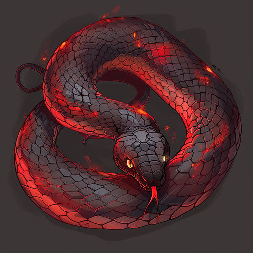 Mystical flat tattoo sketch of a red snake with glowing eyes