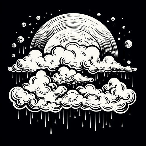 Moon and clouds: vintage vector cartoon illustration