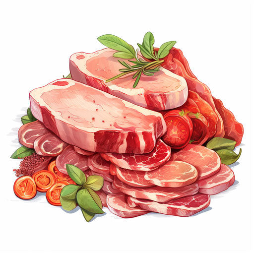 Meat illustration in the style of Pastel Colors Art, on a white background