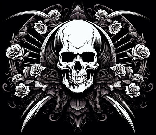 Black and white skull and fan design vector