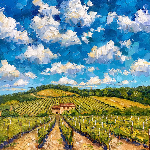 Vineyard, blue sky with white clouds, paradise on earth