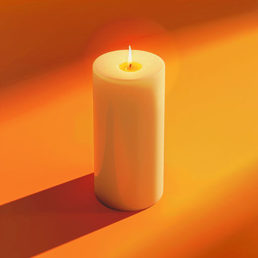 Realistic candle art on sunset orange backdrop
