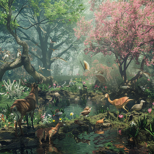 Animals interacting in their natural habitat during spring