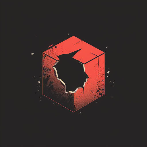 Striking logo with a 3D cube cracking at one corner