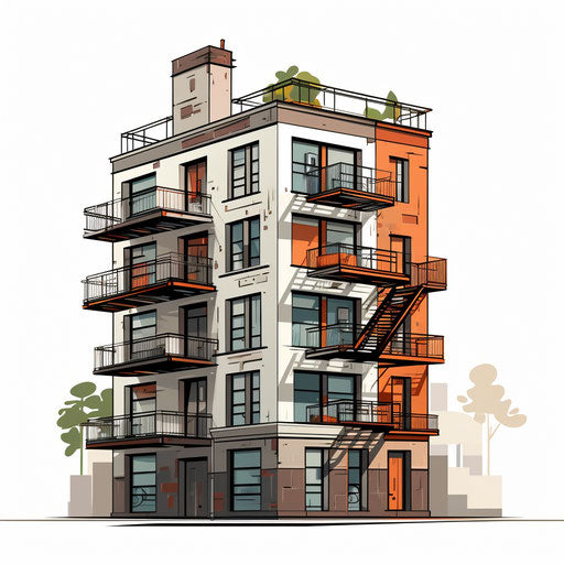 Apartment illustration in the style of Chiaroscuro Art, on white background