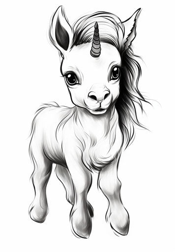 Little baby unicorn coloring pages, comic art style
