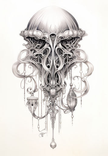 Drawing of an animal or jellyfish with decorative patterns