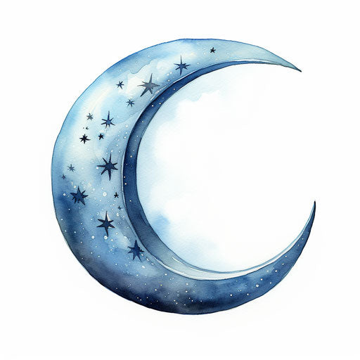 Crescent moon in Oil painting style, on white background