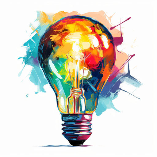 Impressionistic lightbulb illustration on white background