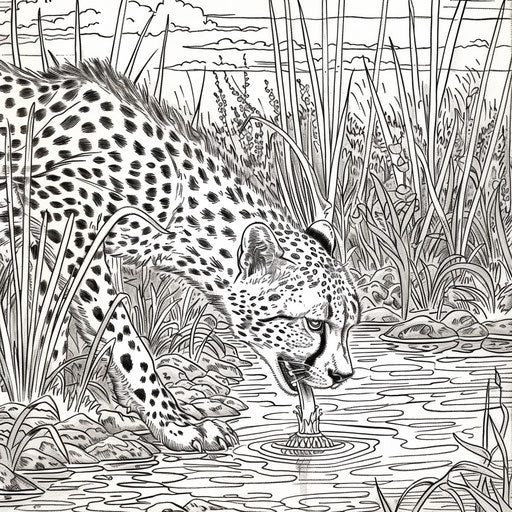 Cheetah drinking water from a river