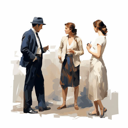 Illustration of people talking in the style of oil painting, on a white background