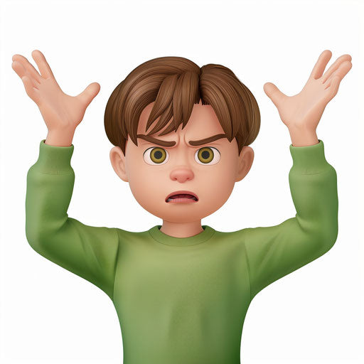 Confused person emoji with hands up, on white background