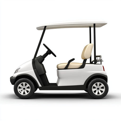 3D golf cart on white background, realistic style