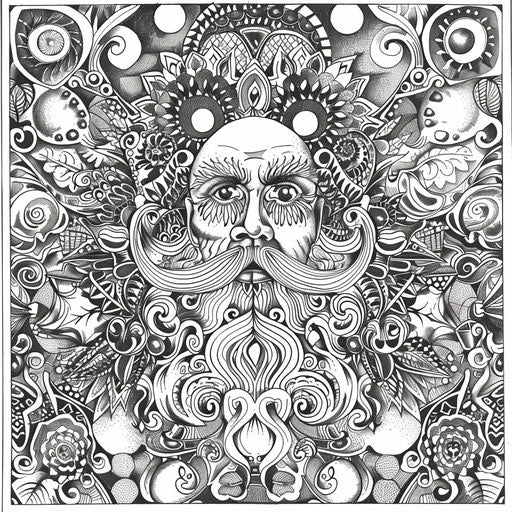 Intricate zentangle design with father figure at center