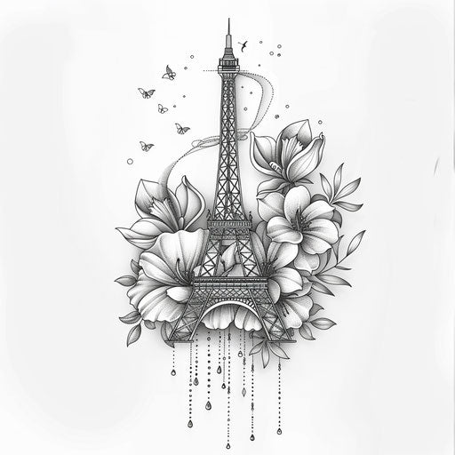 Chic flat tattoo sketch with Parisian elements