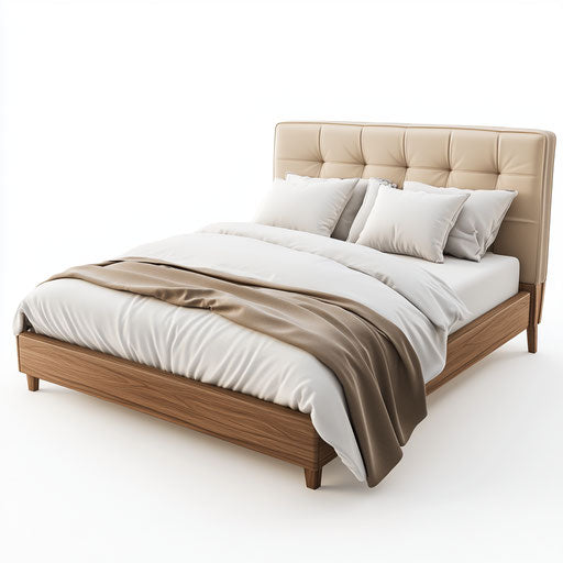 3D bed in photorealistic style with flat white background, isolated clipart