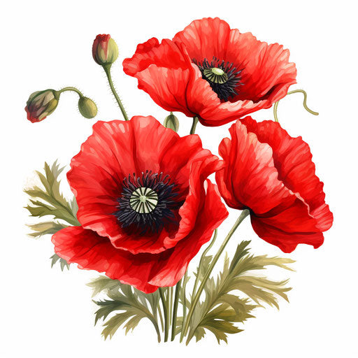 Poppy illustration in the style of Chiaroscuro Art, on white background