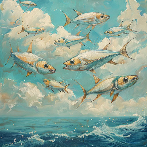 Flying fish above the sea