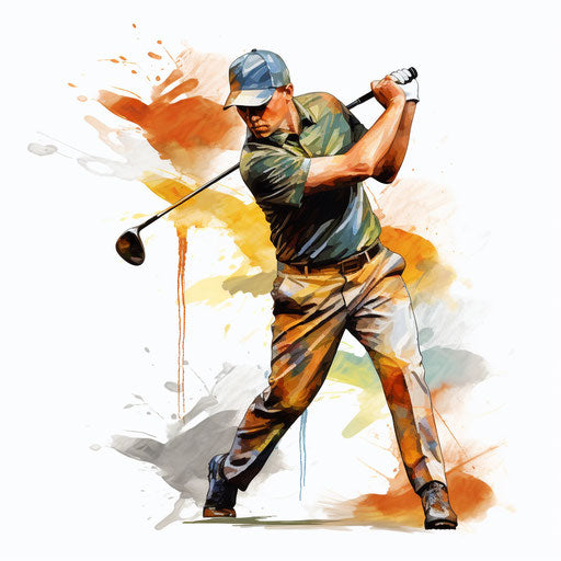 Golf clipart in the style of oil painting, on white background