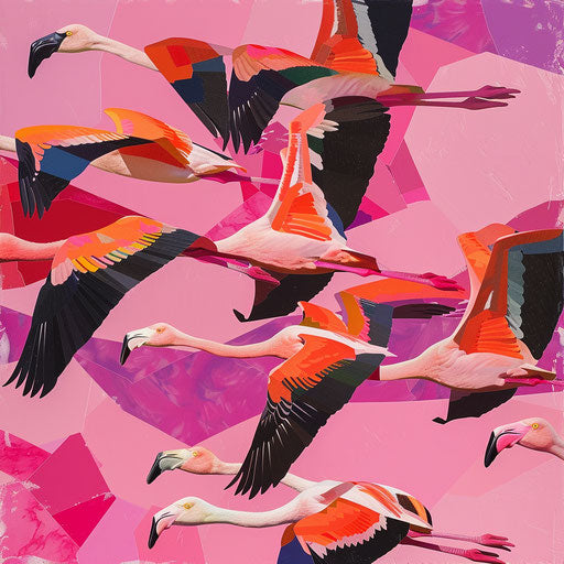 Collage of flamingos in flight, showcasing their mobility
