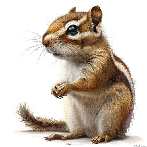 Realistic chipmunk clipart on white background with deep shadows