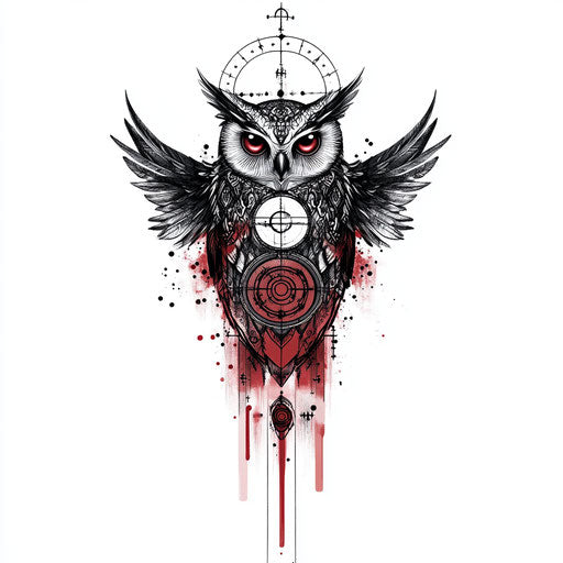 Owl chest tattoo runes symbols on white background