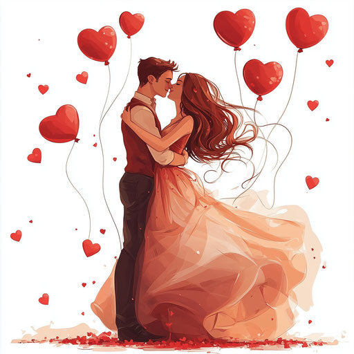 Digital drawing of an adorable couple dressed for Valentine's Day