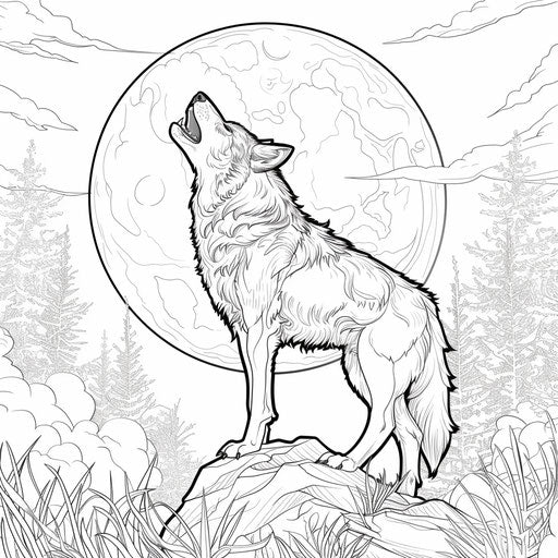 Mystical wolf howling at the moon