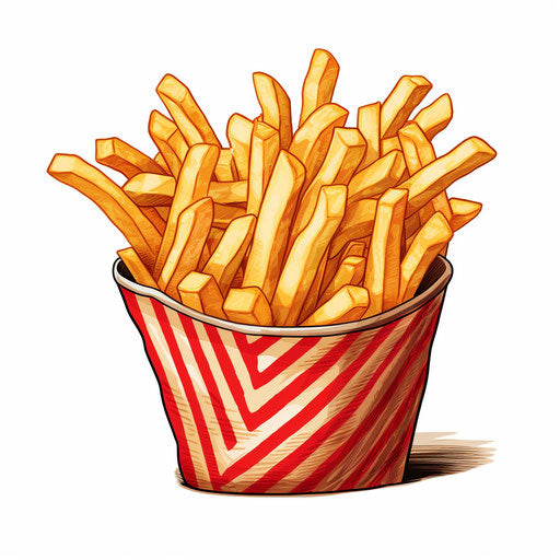Illustration of fries in the style of Chiaroscuro Art, on white background