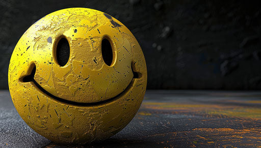 Animated smile on black background, realistic spherical sculpture