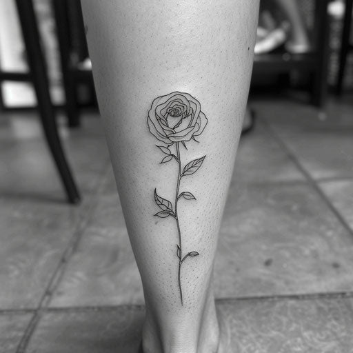 Delicate rose fine line tattoo