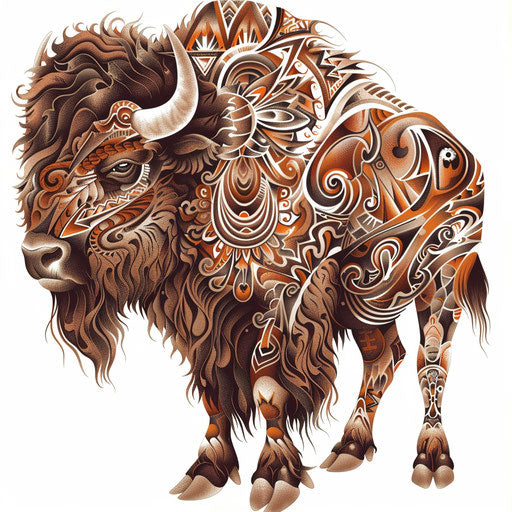 Bold and earthy tribal bison in American style