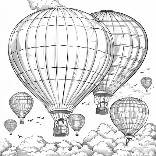Hot air balloon festival in the sky - Coloring book page