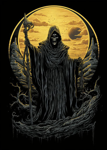 The dark reaper, detailed, screen printing style