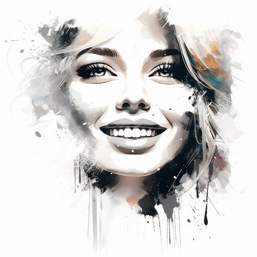 Smiling clipart in the style of Chiaroscuro Art, on white background