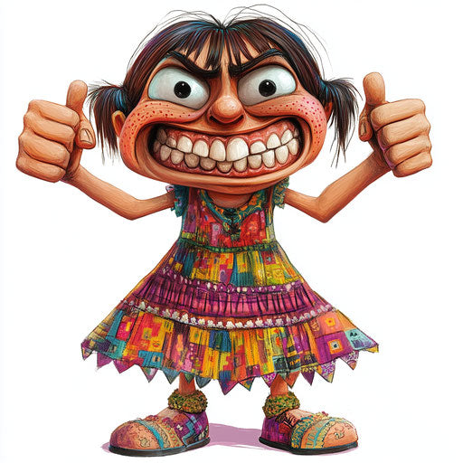 Humorous caricature of a dress with human characteristics