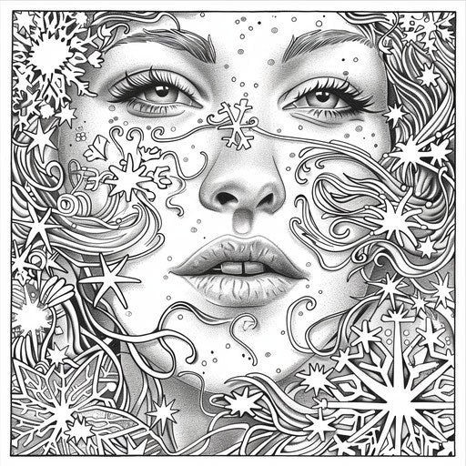 Winter-themed face with snowflakes and frosty details