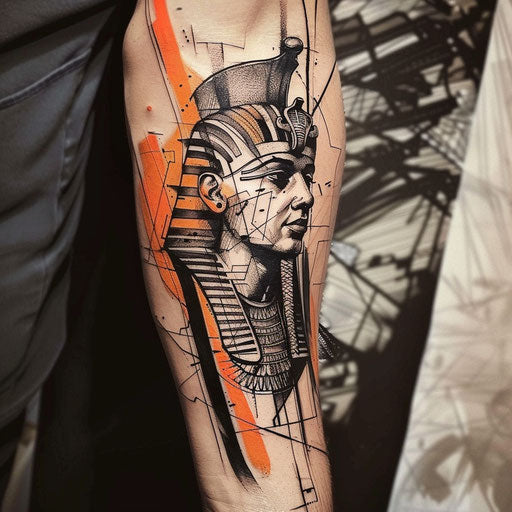 Sketch of pharaoh tattoo with modern abstract background