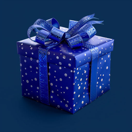 On a flat indigo background, photo realistic present clipart flouris…
